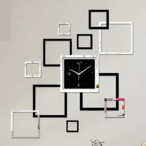Creative Square Mirror Stereo Wooden Wall Clock