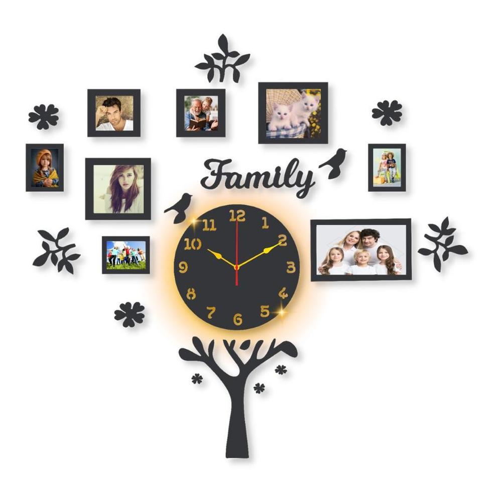 Family Tree Wall Clock with Backlight