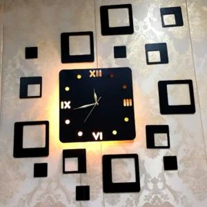 square wooden wall clock