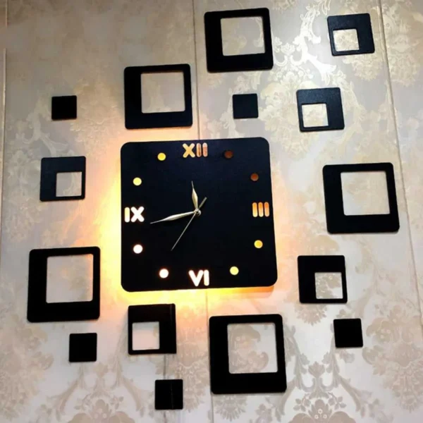 square wooden wall clock
